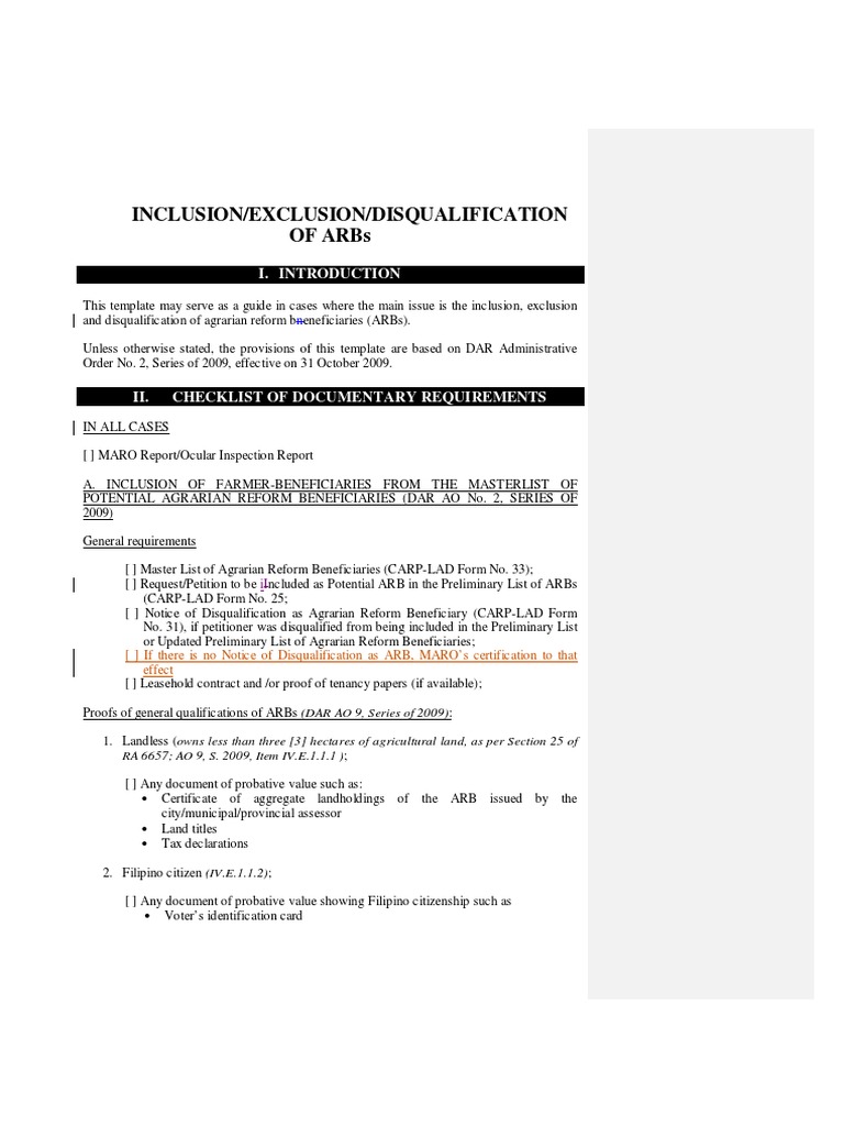 DAR Inclusion-Exclusion Disqualification Template | Judgment (Law ...
