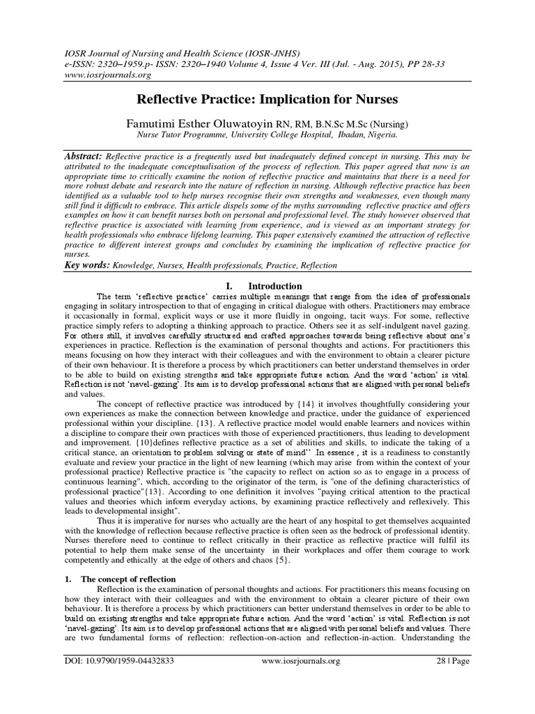 Reflective Practice: Implication for Nurses | Reflective Practice