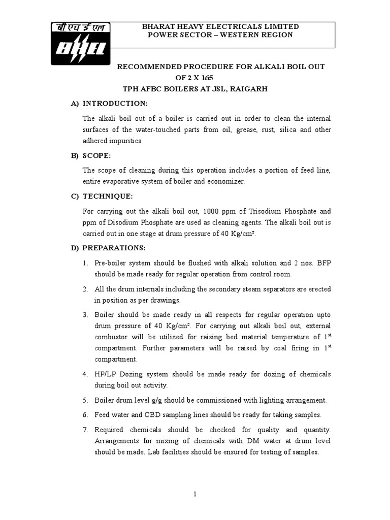 Alkali Boil Out Procedure BHEL PDF Boiler Nitrogen