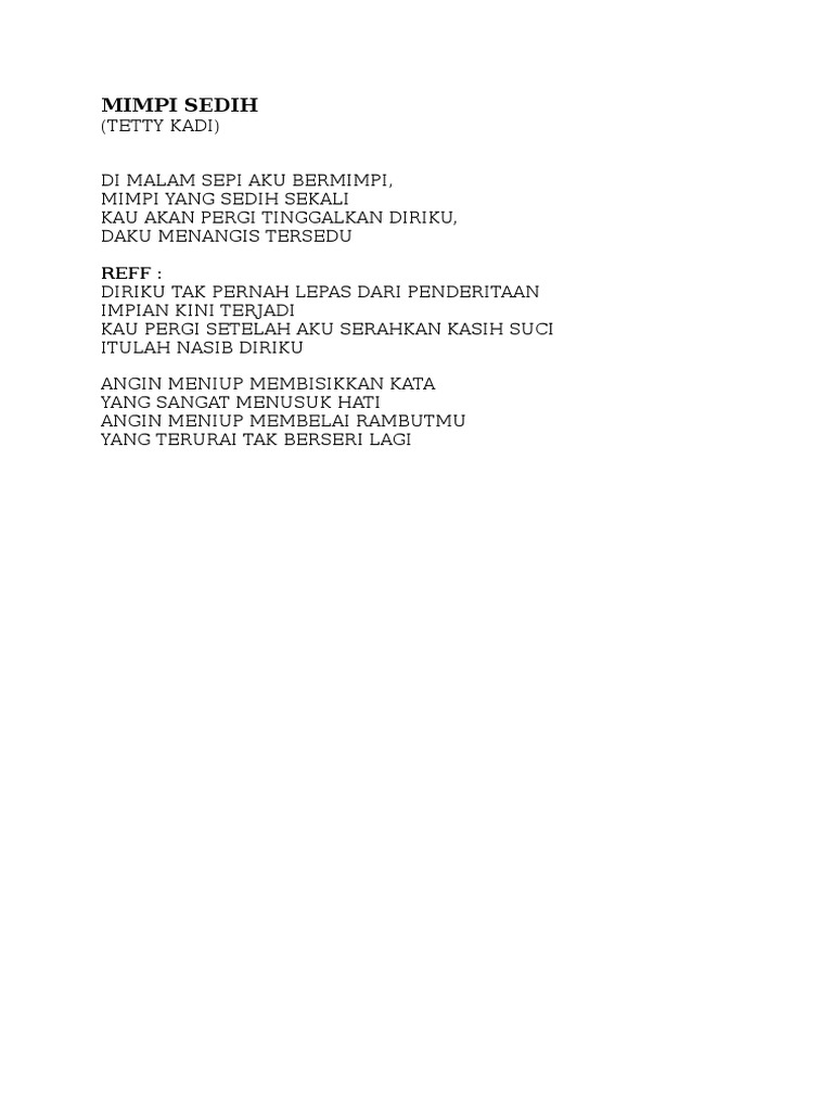 Lagu Mimpi Sedih Lirik