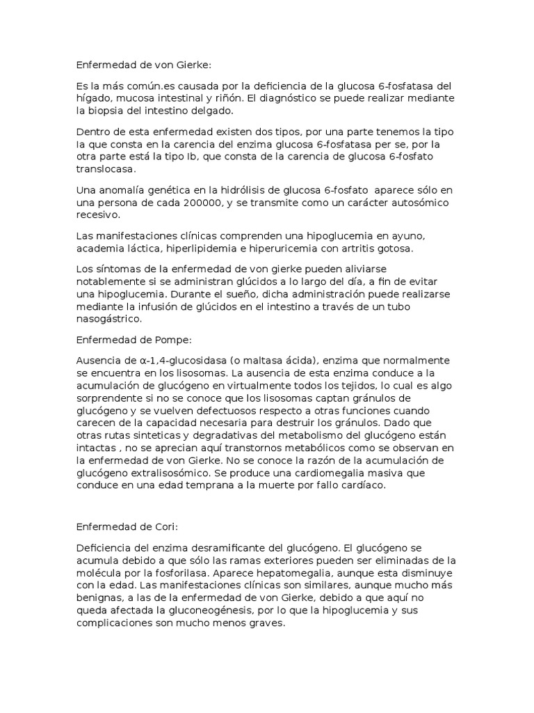 Enfermedad de Von Gierke Glucógeno Medicina CLINICA