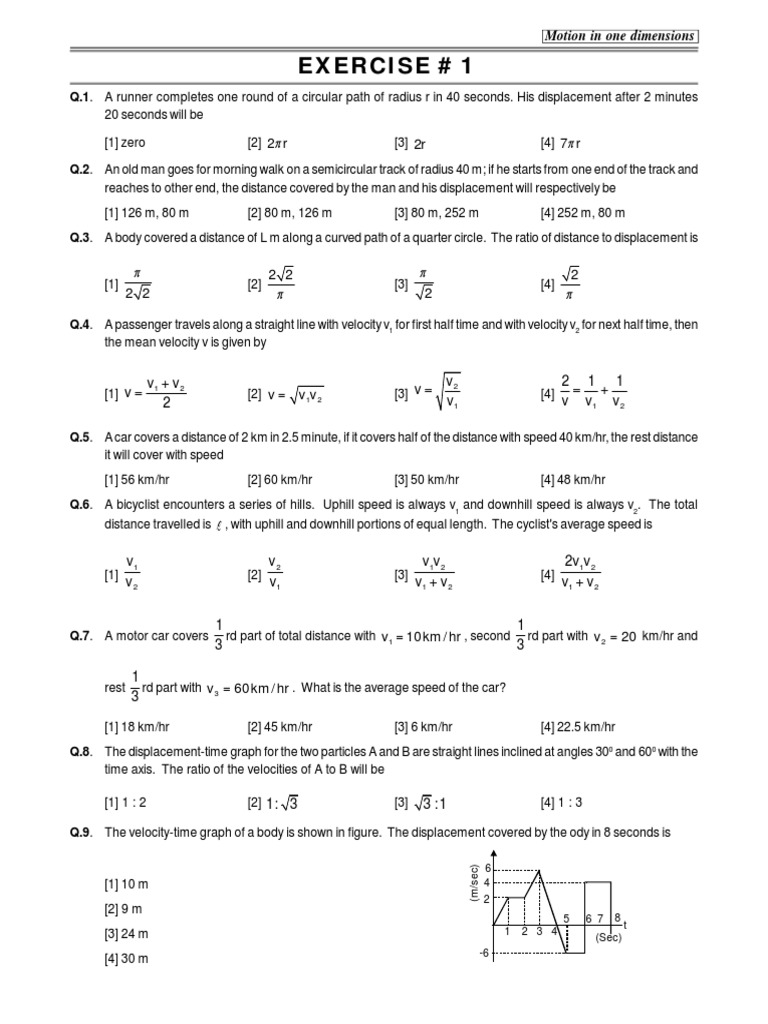 Grade 10 Motion in One Dimension Quiz | PDF