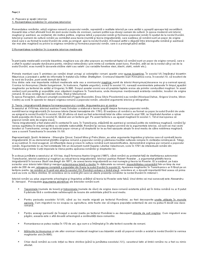 Romanitatea Romanilor In Viziunea Istoricilor Schita Lectiei Romanitatea Romanilor in Viziunea Istoricilor | PDF