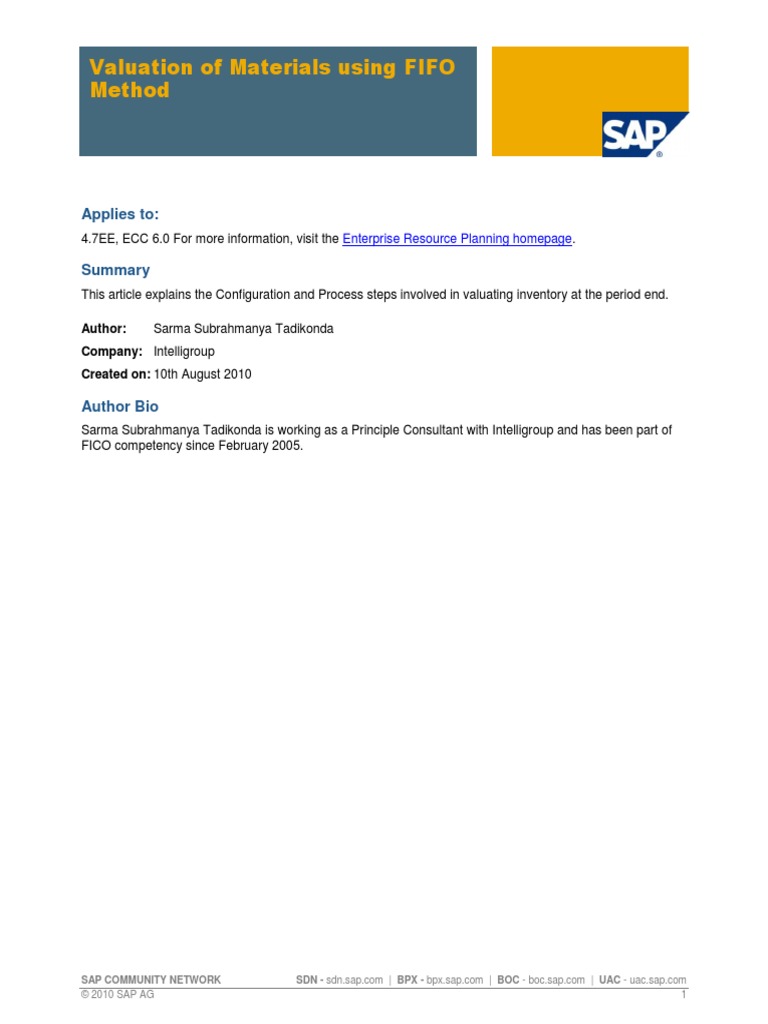 Valuation of Materials Using FIFO Method | PDF | Valuation (Finance ...