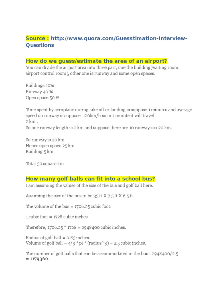 Guess Estimate Questions | PDF | Volume | Taxicab
