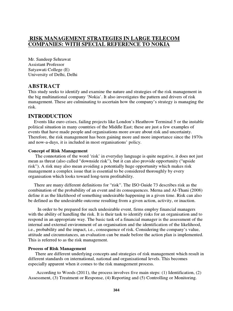Risk Management Strategies in Large Telecom Companies: With Special ...