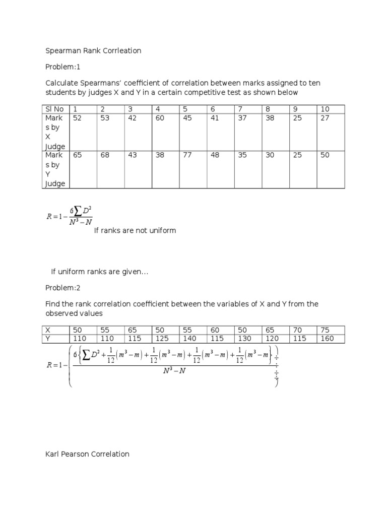 Spearman and Pearson Correlation Calculations | PDF