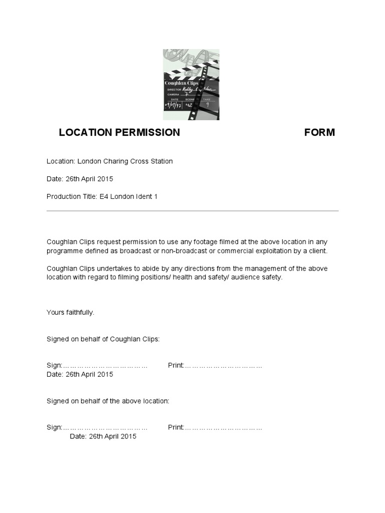 Location Permission Forms for Filming | PDF | Broadcasting | Leisure