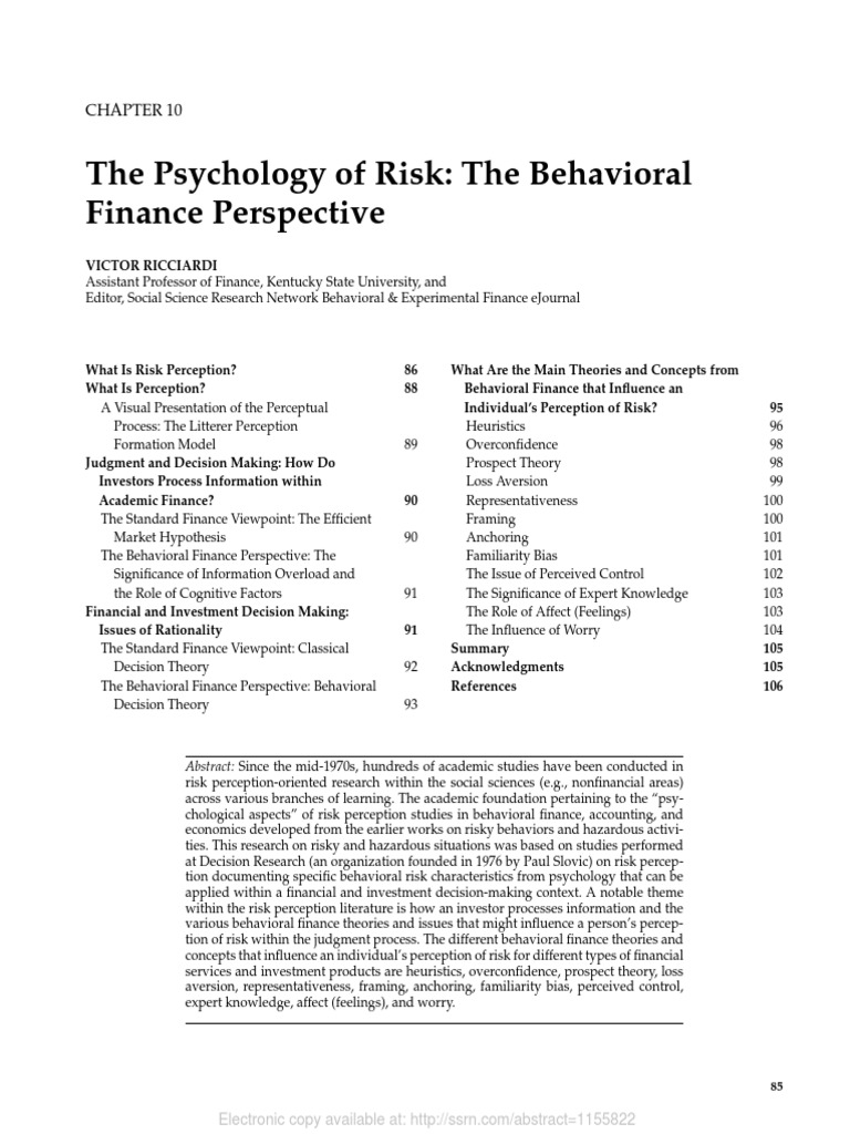 Psychology of Risk-Behavioral Finance Perspective | PDF | Behavioral ...