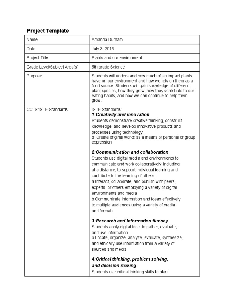 Project Template: 1:creativity and Innovation | PDF | Collaboration ...