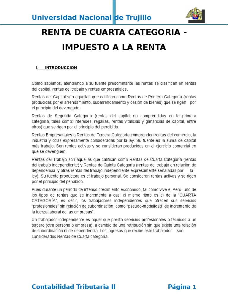 Impuesto A La Renta de Cuarta Categoria | PDF | Impuesto sobre la renta ...