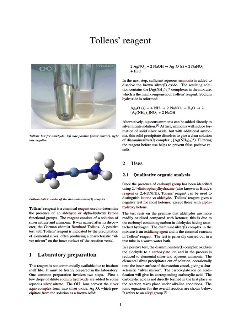 Tollens' Reagent Chemical Compounds Organic Chemistry