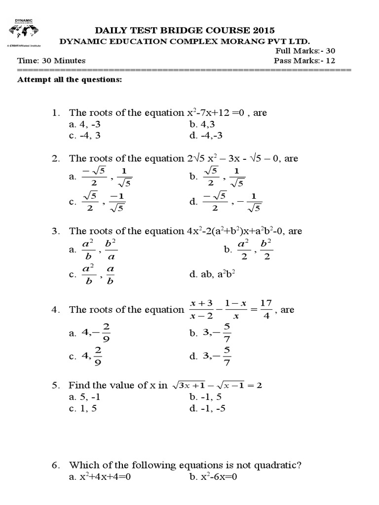 Quardratic Equation Rectangle Quadratic Equation