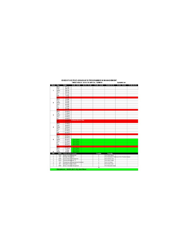 Executive Post-Graduate Programme in Management: Time Table: 2015-16 ...