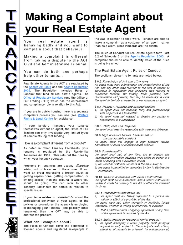 Making A Complaint Against A Real Estate Agent PDF Law Of Agency