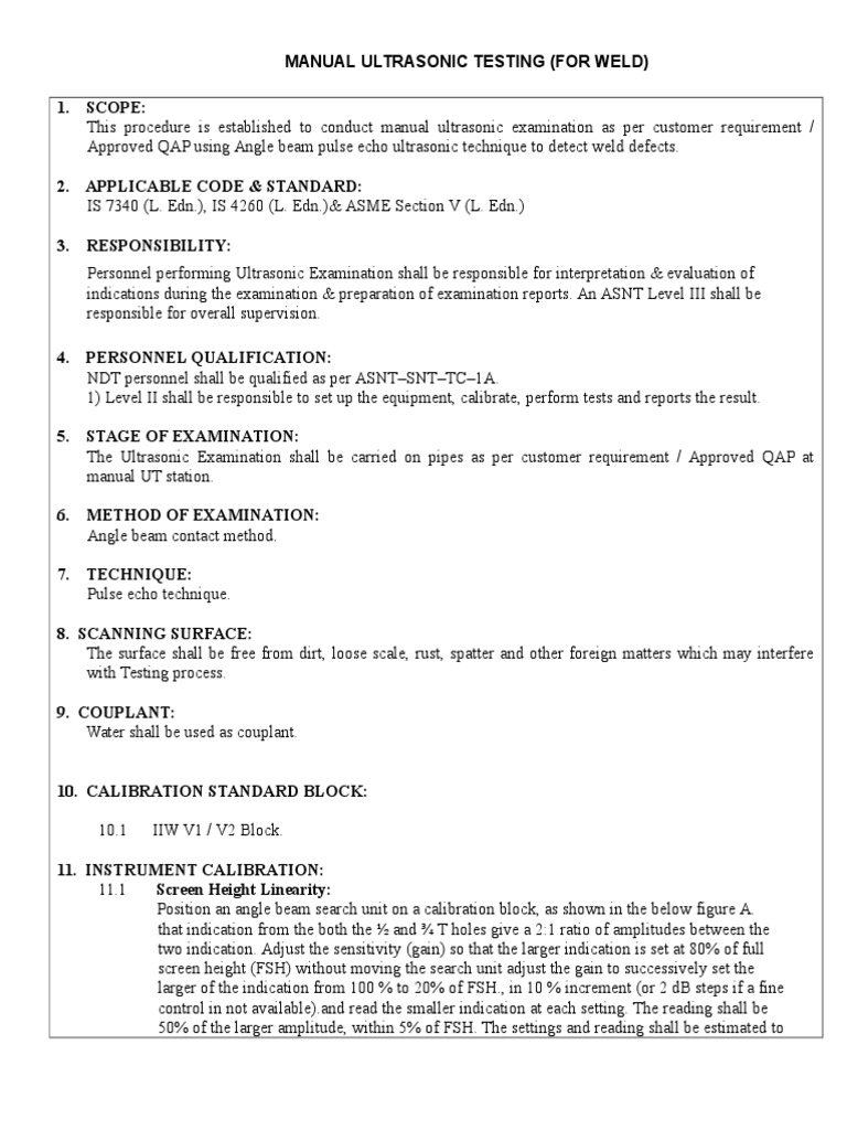 Manual Ultrasonic Testing for Welds | PDF | Calibration | Ultrasound