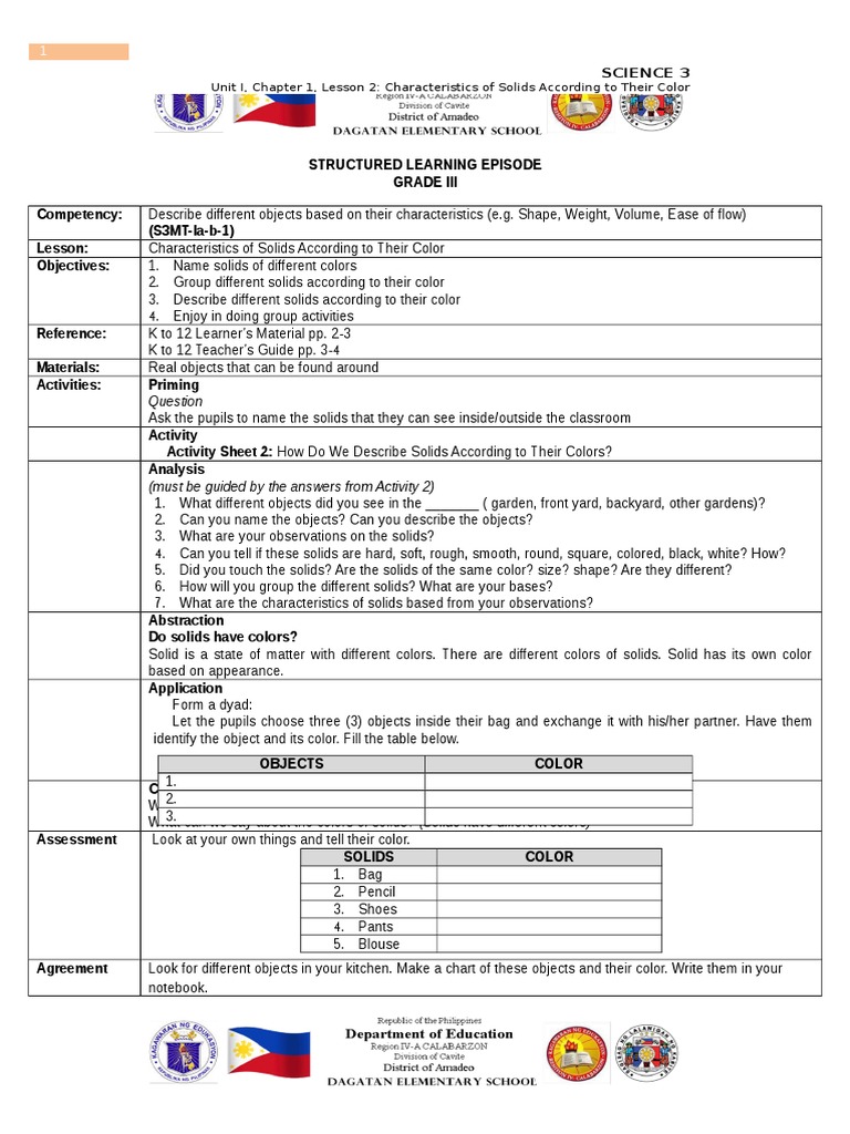 SLE Lesson 2 Characteristics of Solids According to Their Color