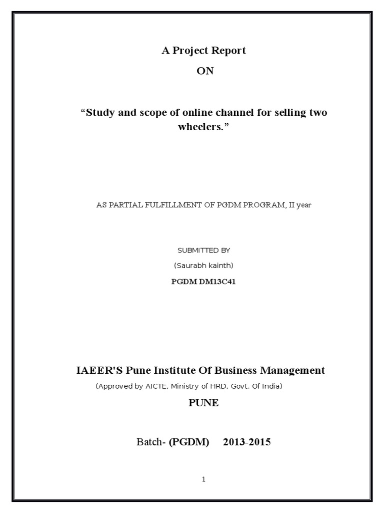 A Project Report ON: Batch - (PGDM) 2013-2015 | PDF | Distribution ...