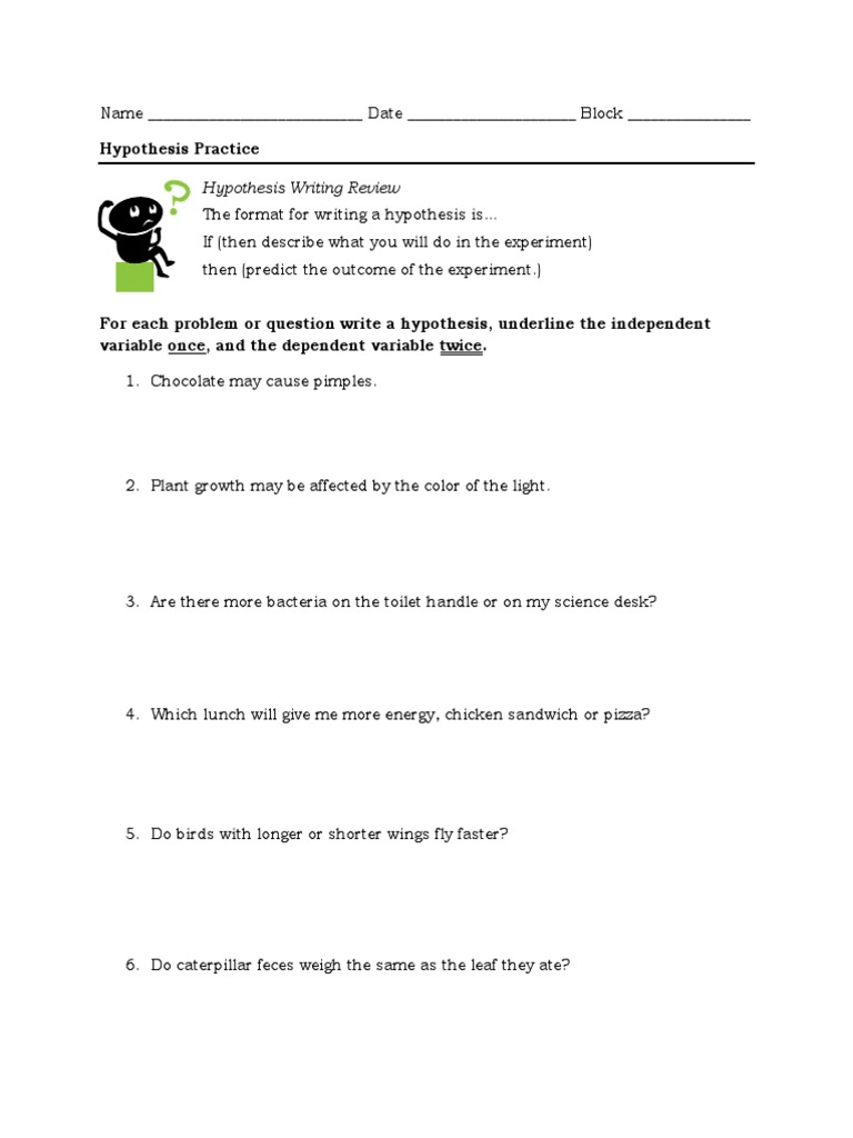 Hypothesis Writing Practice Worksheet | PDF