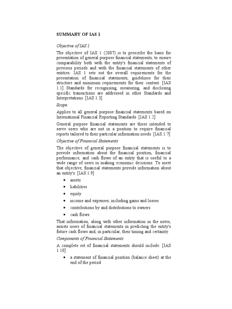 Summary of Ias 1 International Financial Reporting Standards