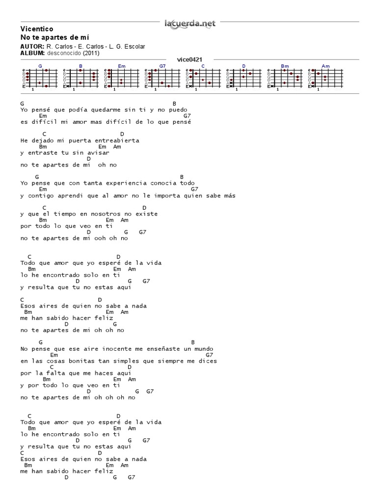 Vicentico No Te Apartes De Mi Letra