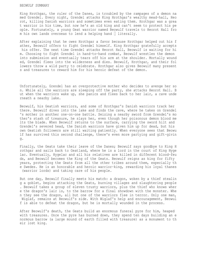 Summary of King Arthur PDF Beowulf Geats
