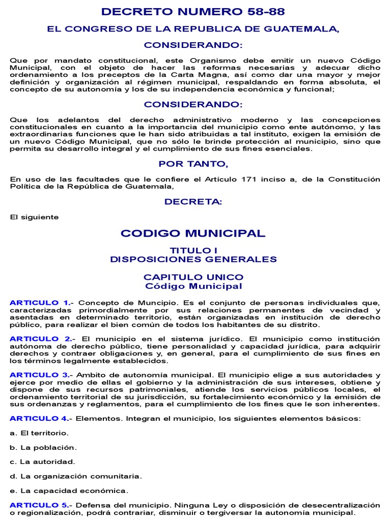 codigo municipal Alcalde Gobierno local