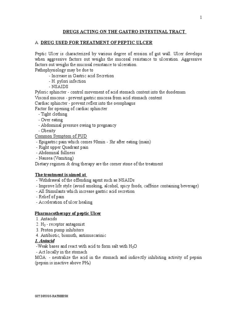Drugs Acting On The Gastro Intestinal Tract 1. Antacid PDF Peptic