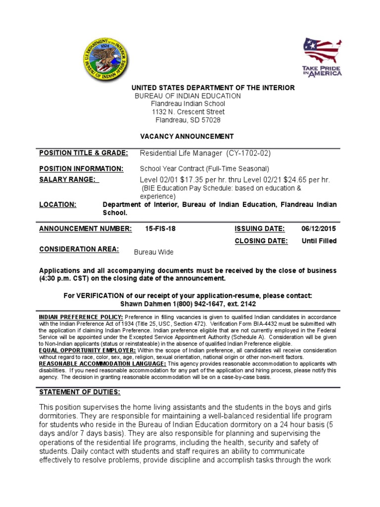 Bureau of Indian Education Flandreau Indian School 1132 N. Crescent