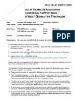 Open Relay Entry Form For The 2015 NatWest Gibraltar Triathlon