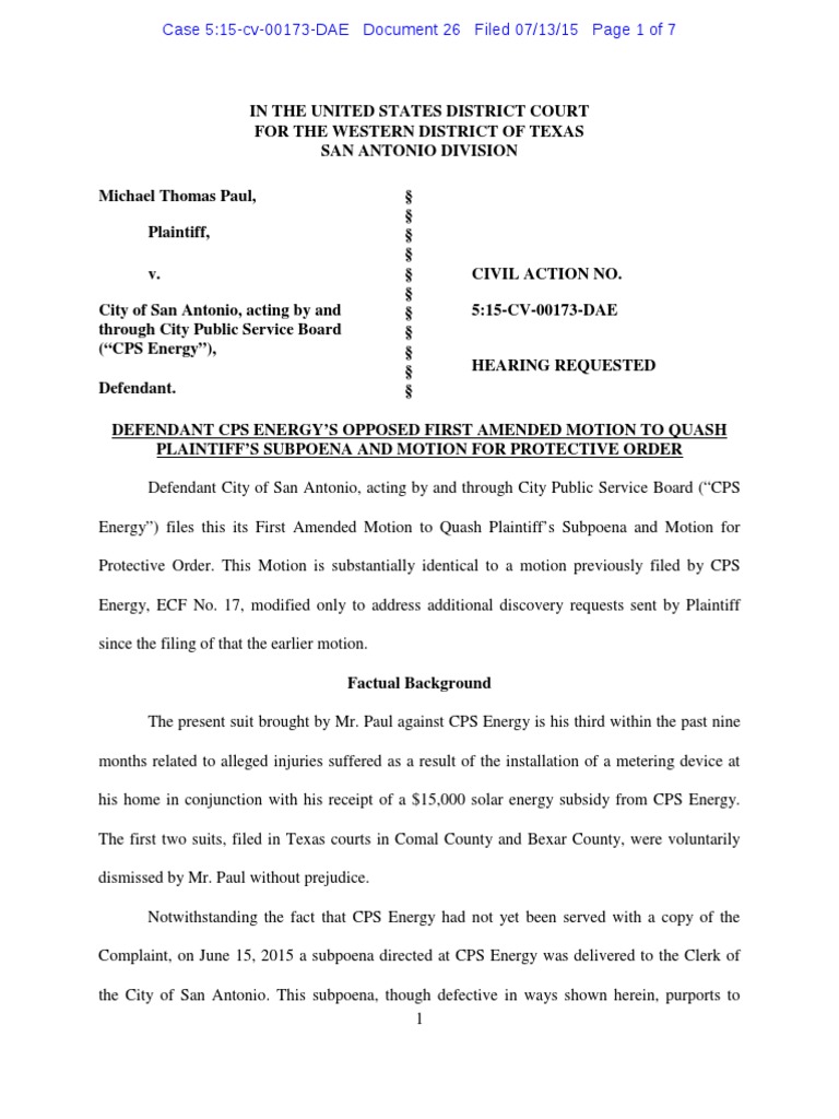 Cps Amended Motion To Quash and Restrain From Further Discovery