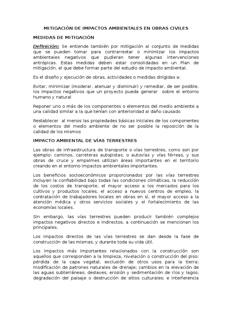 Mitigación Ambiental en Obras Civiles | PDF | Entorno natural ...