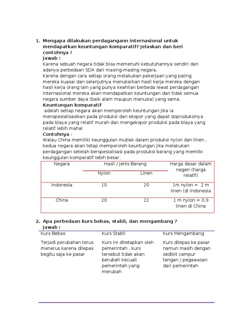 Soal Ekonomi Sma Ips Xii Perdagangan Internasional