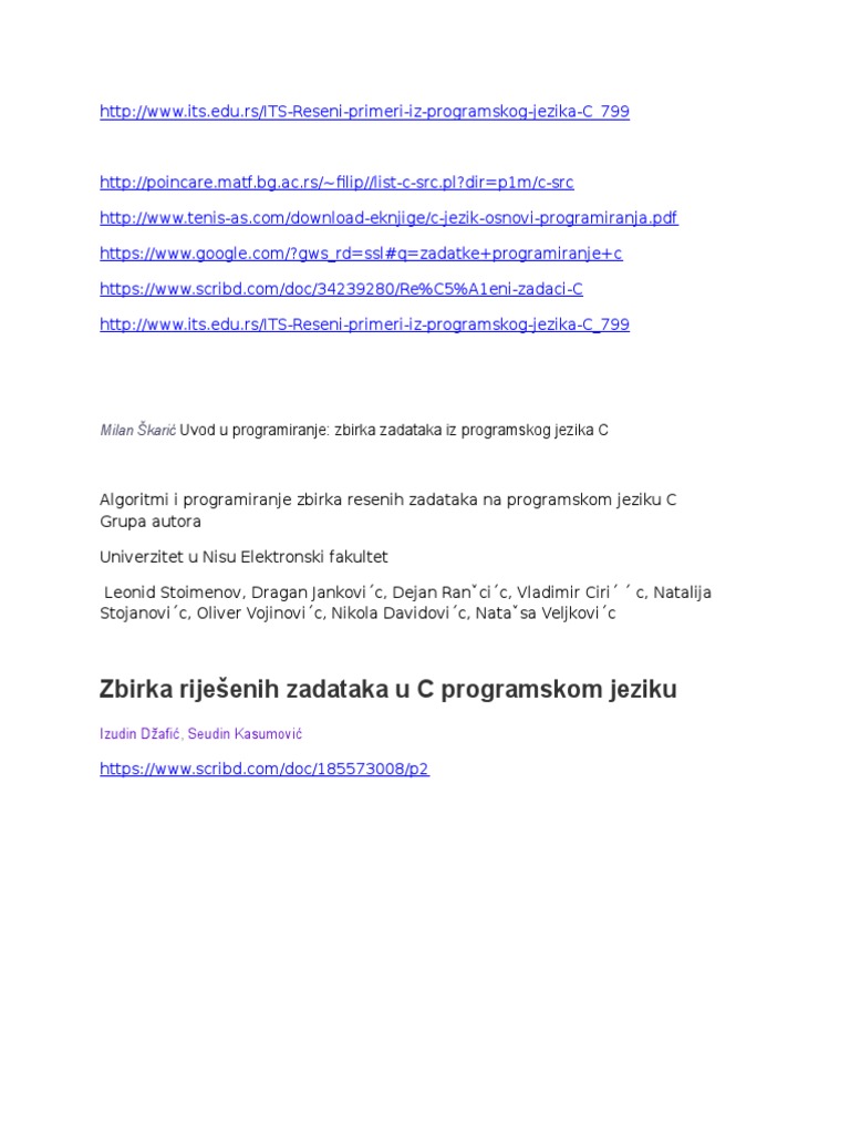 Programiranje C ZADACI | PDF