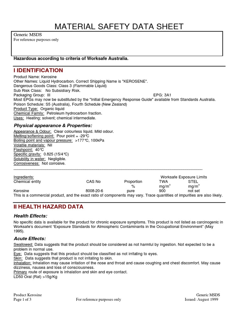MSDS of Kerosine PDF Kerosene Chemistry