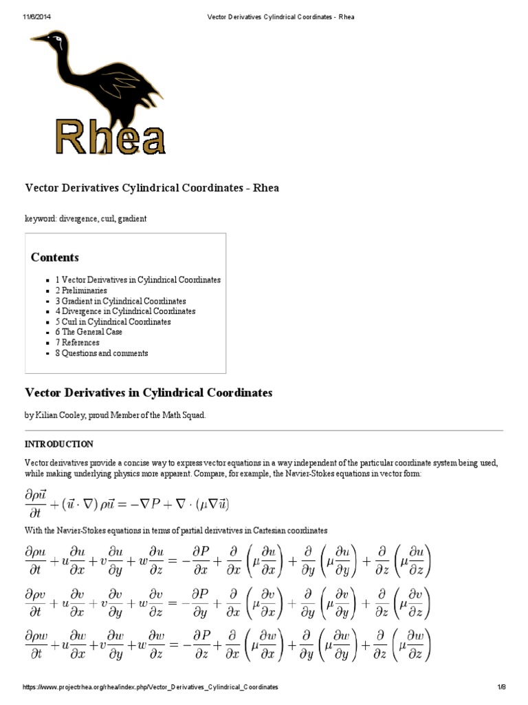 Vector Derivatives Cylindrical Coordinates - Rhea | PDF | Divergence ...
