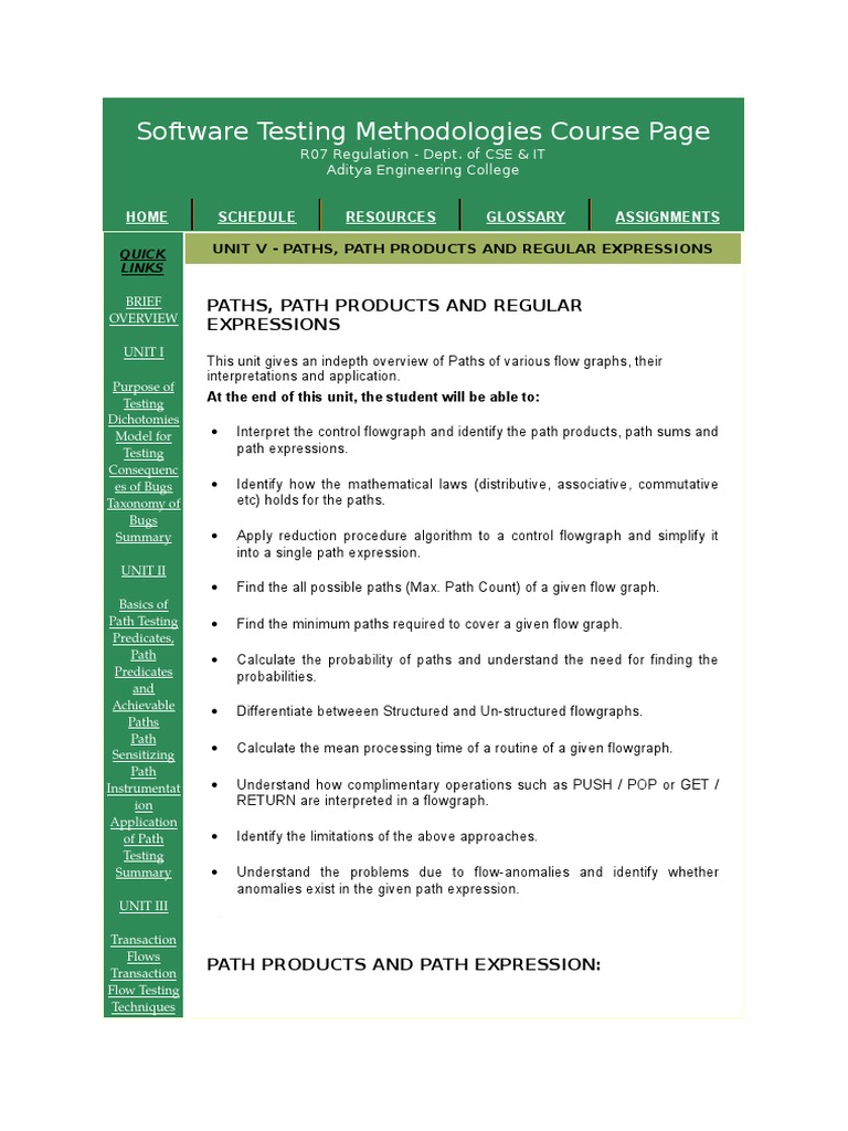 Software Testing Methodologies Course Page: Paths, Path Products and ...