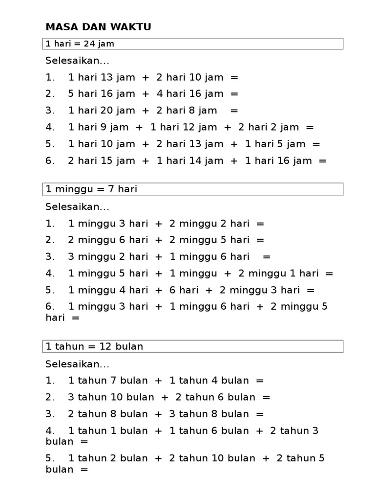 Latihan Matematik Tahun 3 Masa Dan Waktu