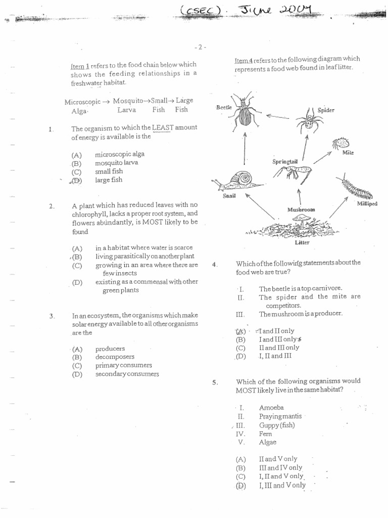 CSEC Biology June 2009 P1