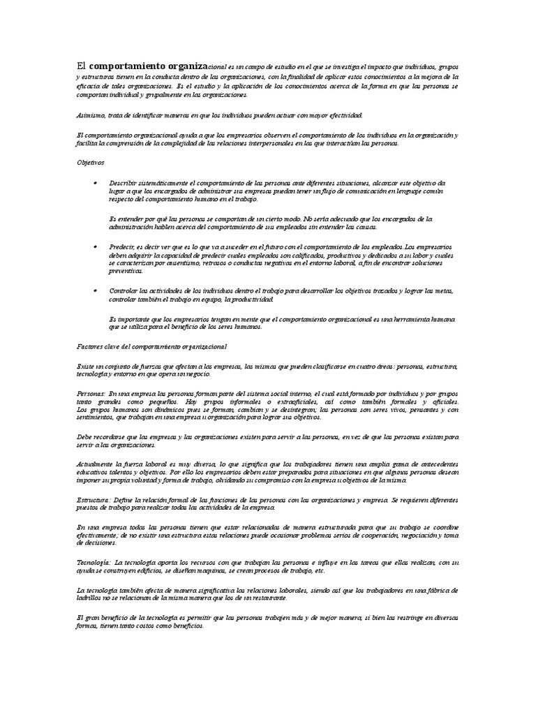 El Comportamiento Organizacional Es Un Campo de Estudio en