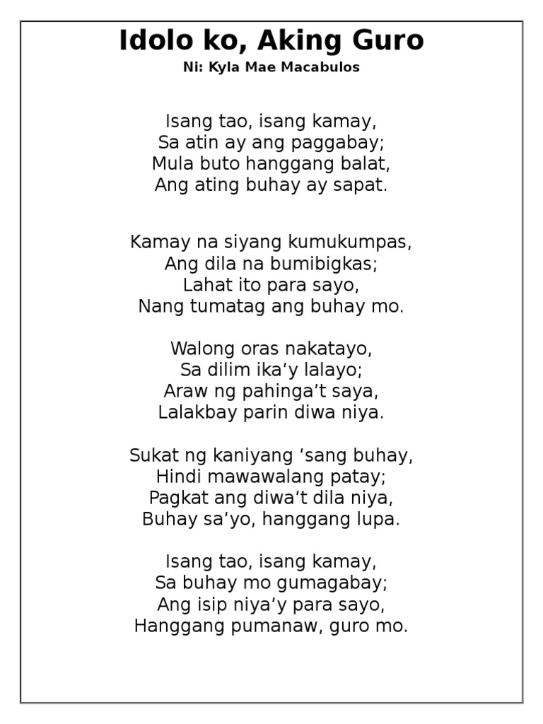 Tula Tungkol Sa Panitikang Pilipino - mga paksa