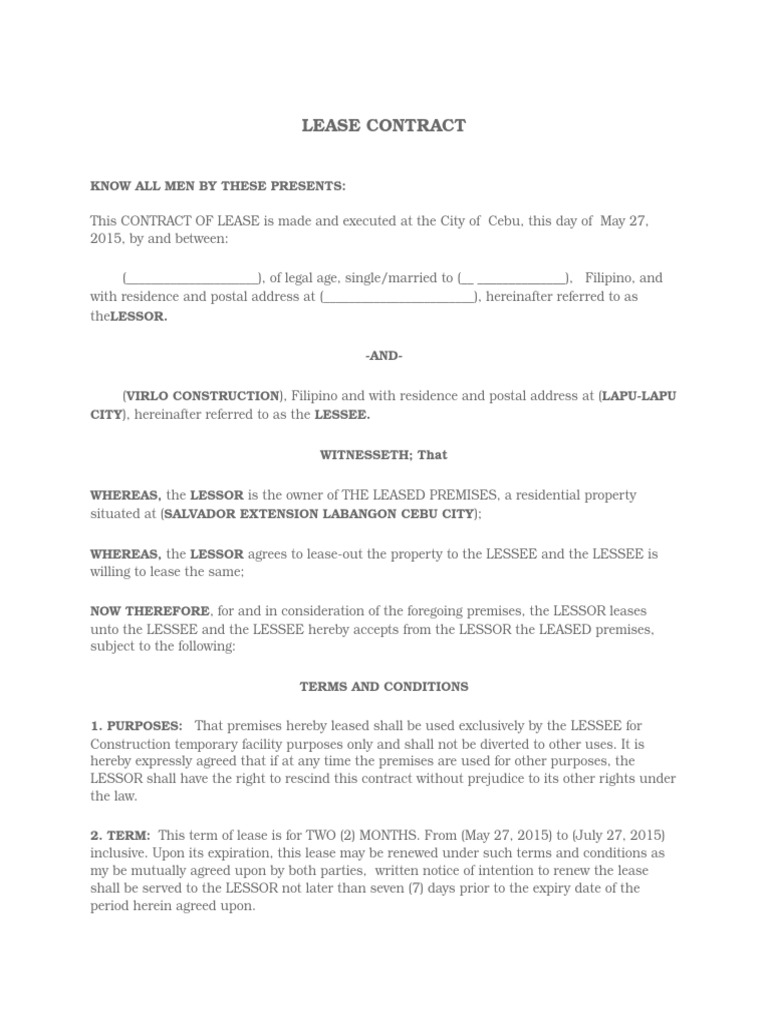 Cebu Lease Contract for Construction Use | PDF