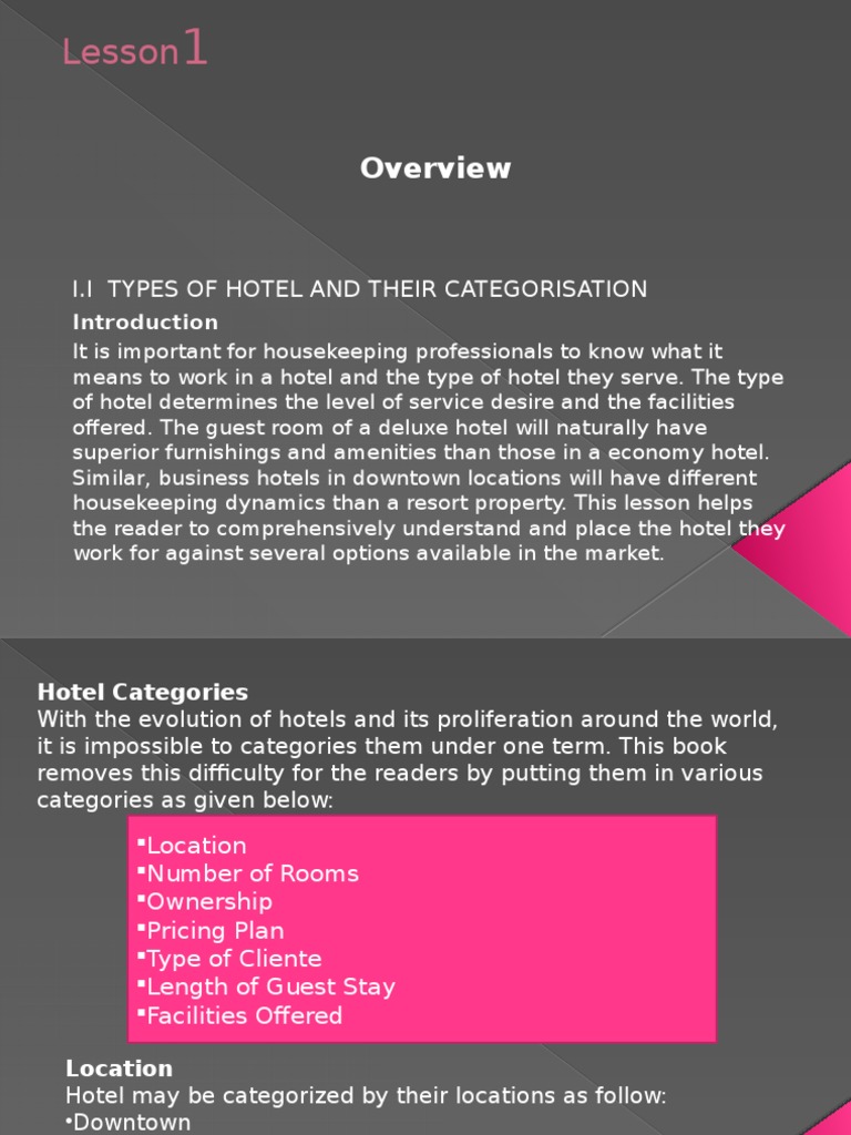 Lesson: I.I Types of Hotel and Their Categorisation | PDF | Business