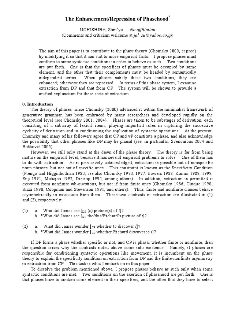 Enhancing Phasehood in Syntax Theory | PDF | Phrase | Promoter (Genetics)