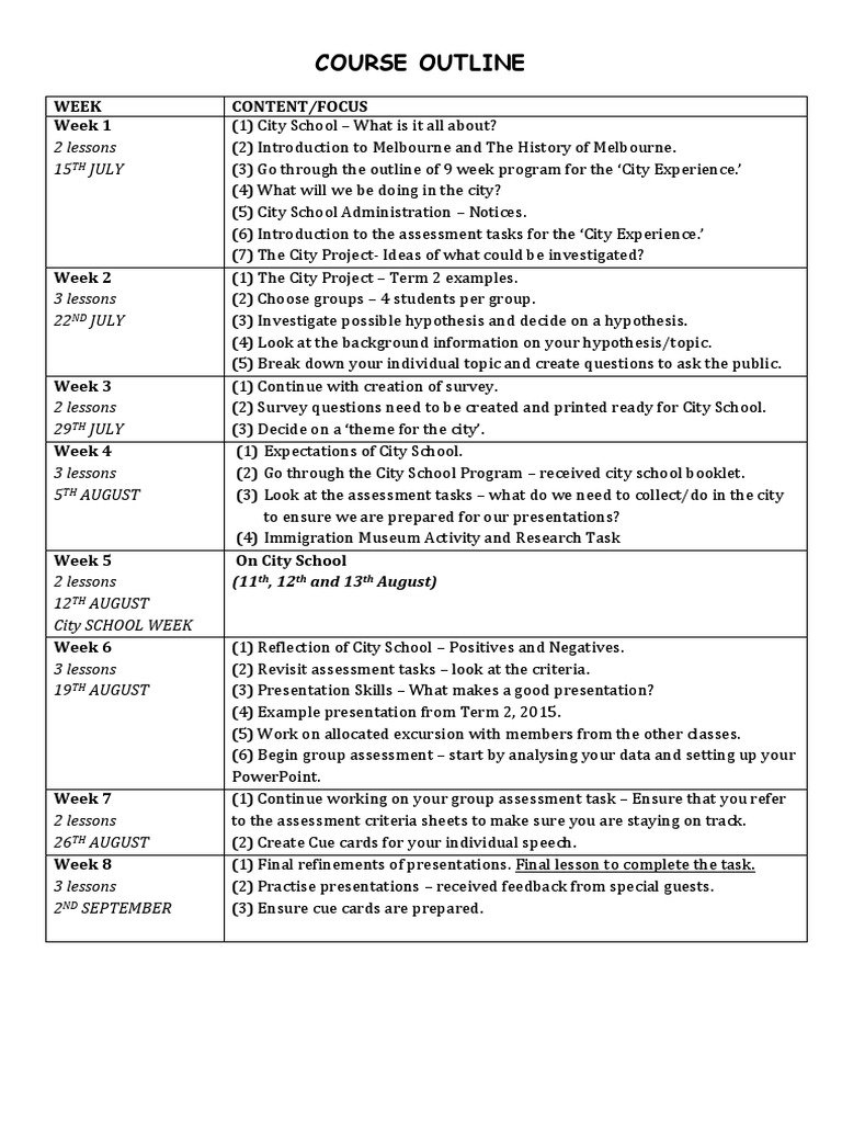 City School Program Overview and Schedule | PDF