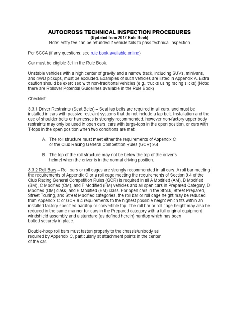 Autocross Technical Inspection Procedures | PDF | Tire | Suspension ...