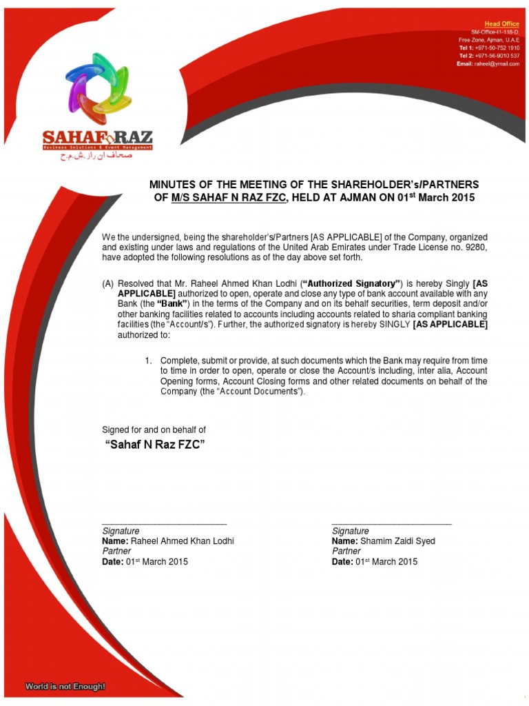 Authorized Signatory Resolution Document | PDF | Law