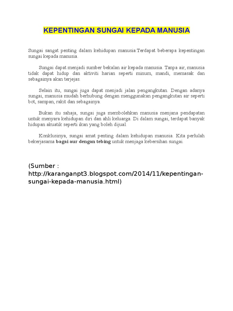 Kepentingan Sungai Kepada Manusia