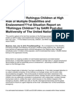 Thousands of Rohingya Children at High Risk of Multiple Disabilities and Enslavement-1st Situation Report on 'Rohingya Children' by SAIRI Post-doc Multiversity of the United Nations MDGs.