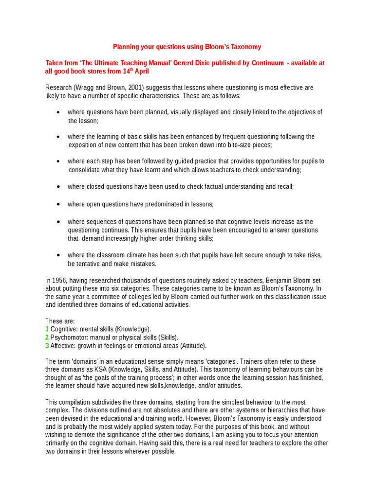 Effective Questioning with Bloom's Taxonomy | PDF | Action (Philosophy ...